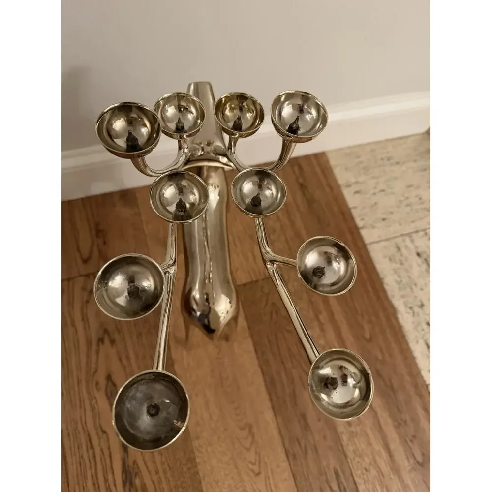 Large Silver Plate Pottery Barn Reindeer Candelabra 10 Points Stands 20
